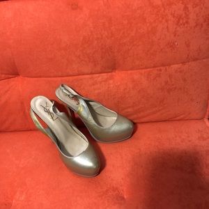 YSL gold sling back heel